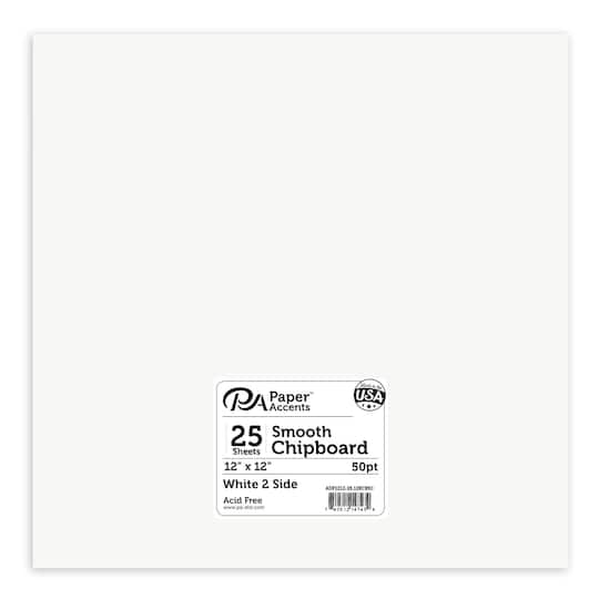 PA Paper&#x2122; Accents White 12&#x22; x 12&#x22; 50pt. Heavy Chipboard, 25 Sheets